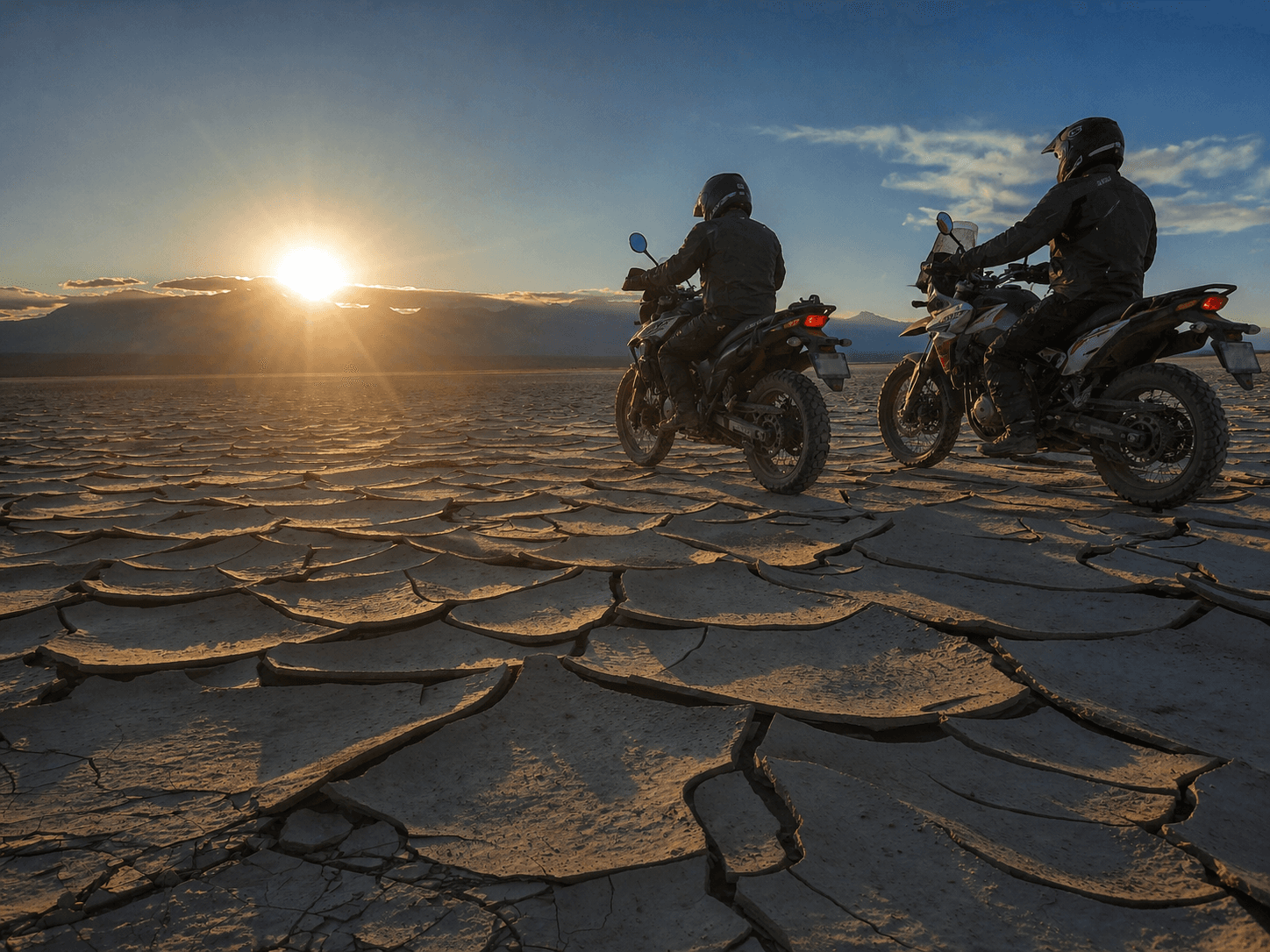 Motos avanzando por planicies abiertas en Gigantes del Oeste